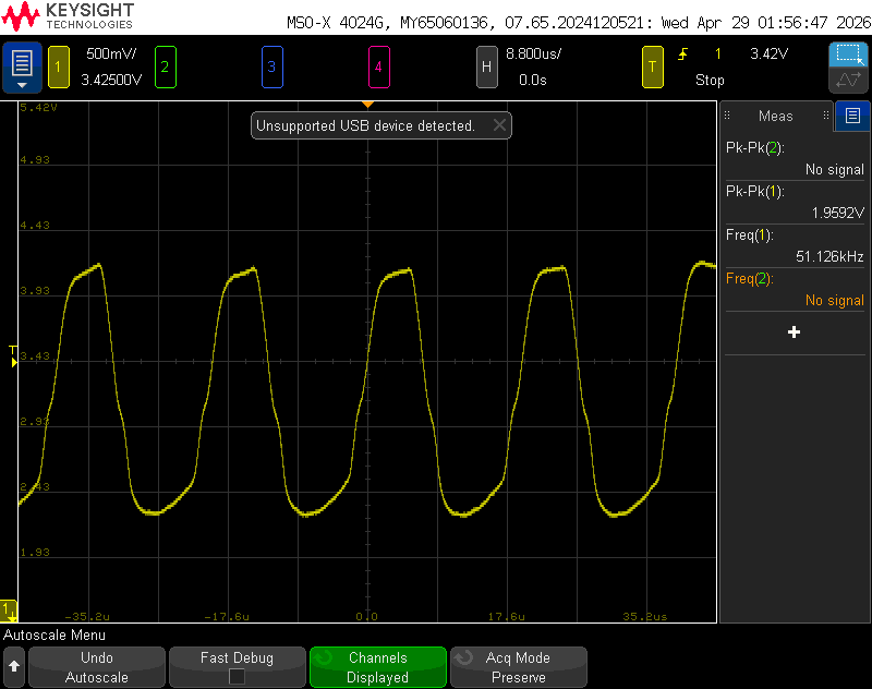 Oscilloscope capture of the fixed oscillator.