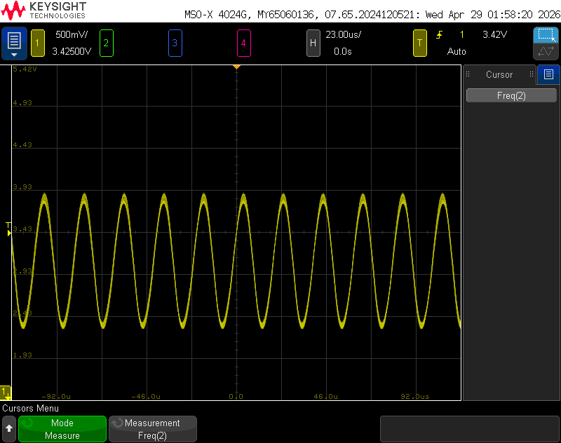 Oscilloscope capture of the variable oscillator.